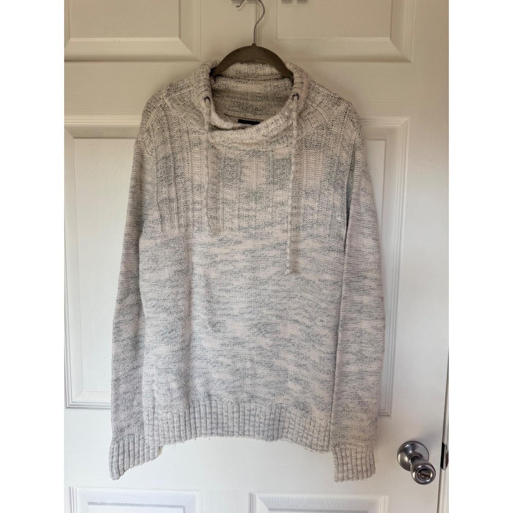 Carbon Womens Marled Knit Cowl Neck Drawstring Sweater Grey Cream Size Small